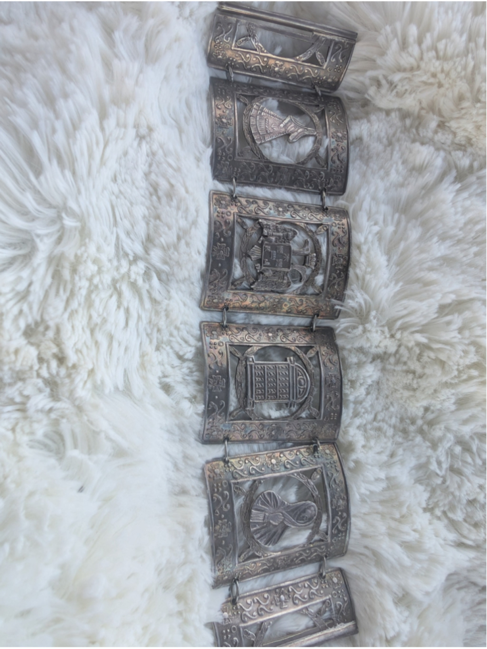 Vintage Peruvian Sterling Silver Panel Bracelet